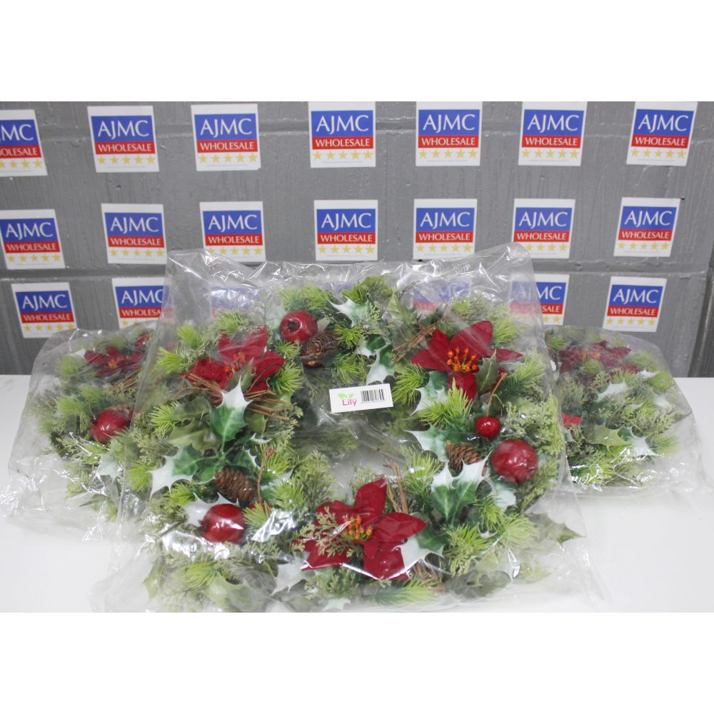 3x Christmas Wreath Hanging Artificial Large Plastic Red Poinsettia