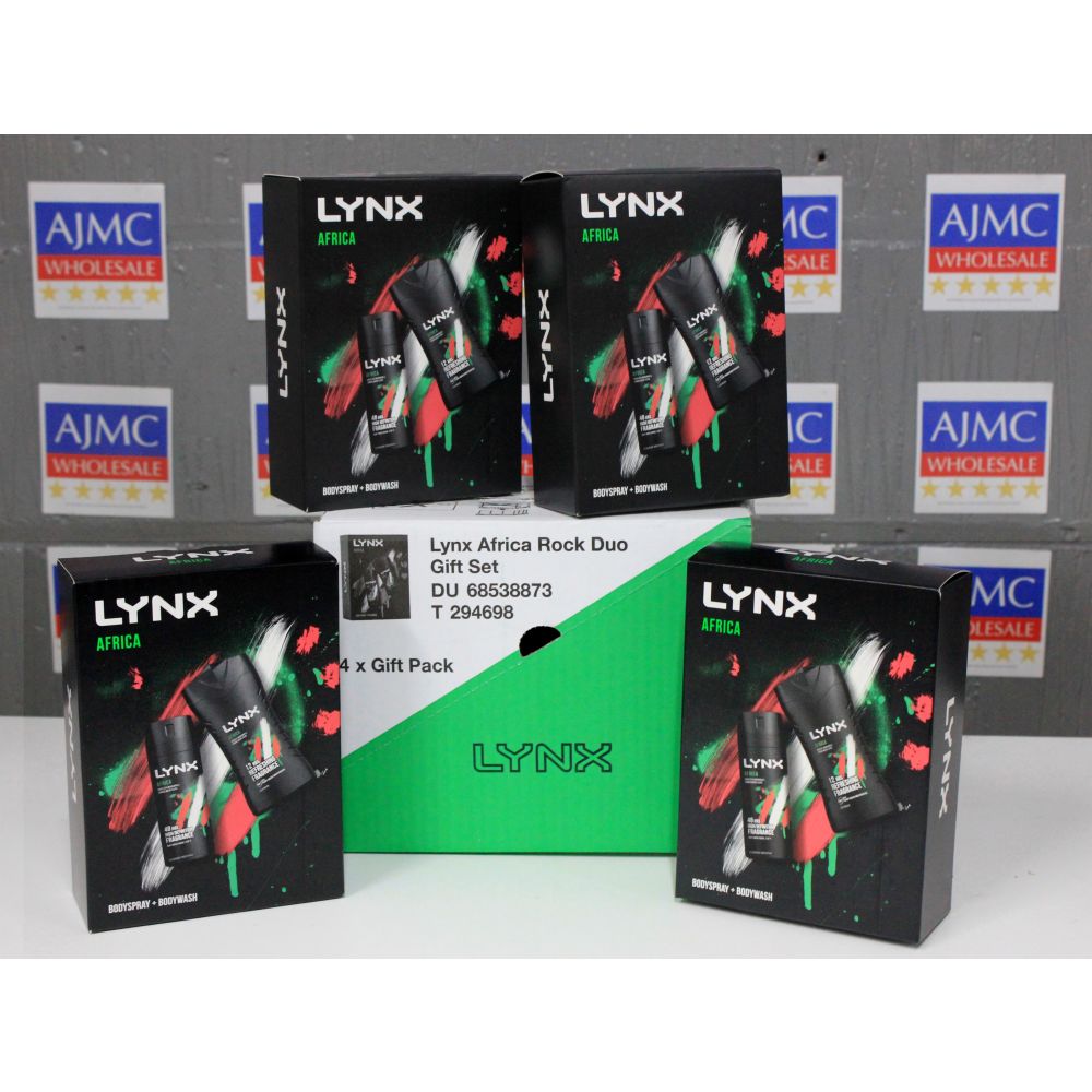 4x Lynx Africa Rock Duo Set for Him – 150ml Body Spray + 225ml Body Wash