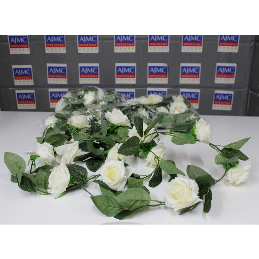6x Rose Garland Artificial Flower - 183cm, Ivory, Home Decor