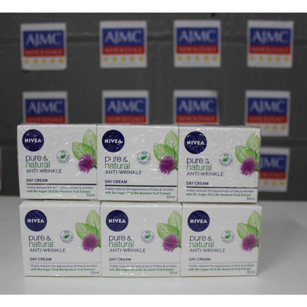 6x Nivea Pure & Natural Anti-Wrinkle Day Cream, 50ml