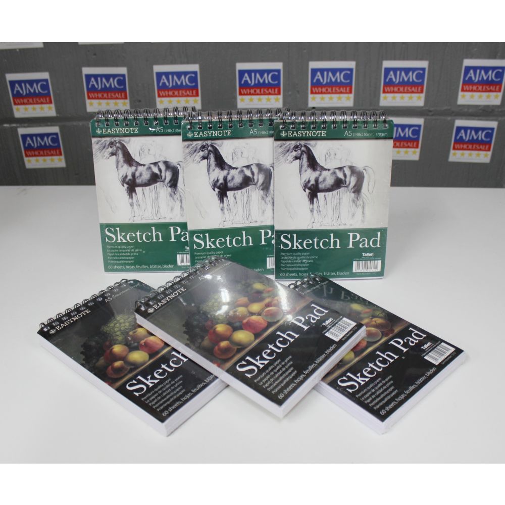 6x Easynote A5 Artists Sketch Pad Premium Quality Drawing Paper, 60 Sheets, 170gsm