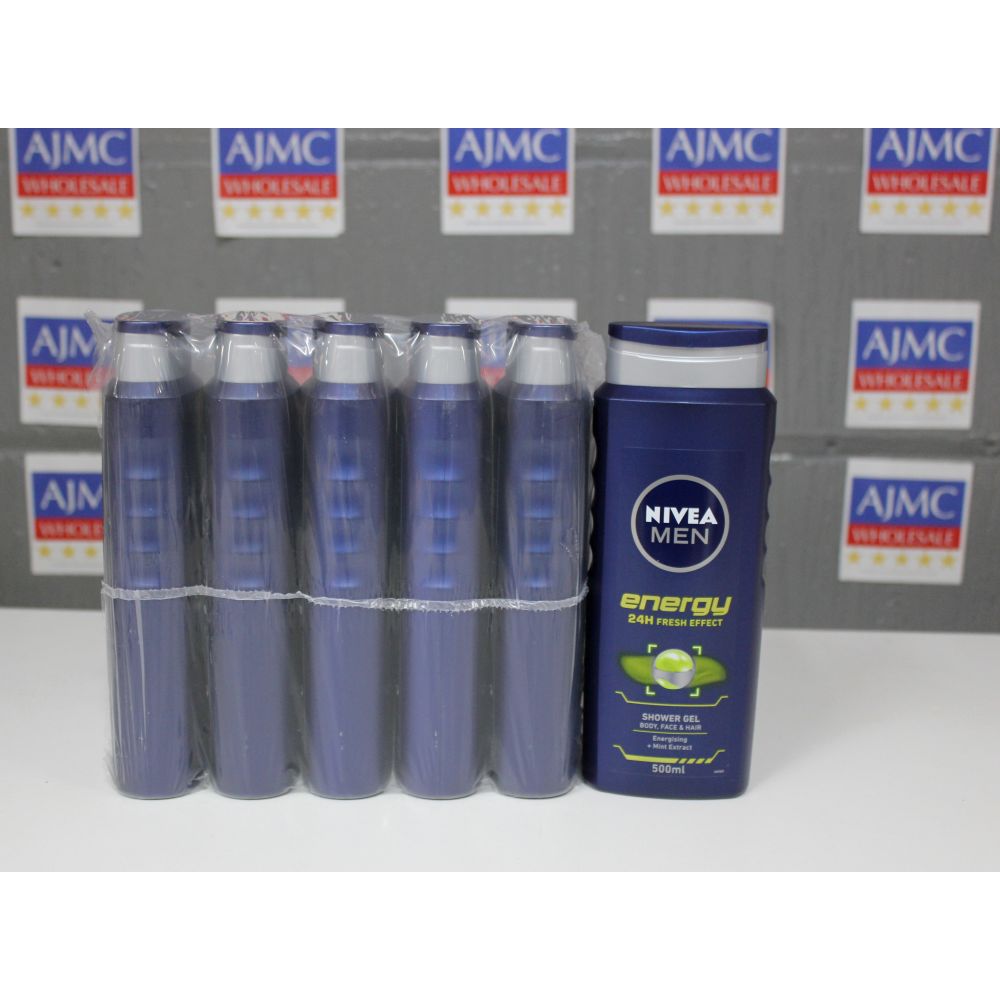 6x Nivea Men Energy Shower Gel 24H Fresh Effect, 500ml, Bath & Body Care