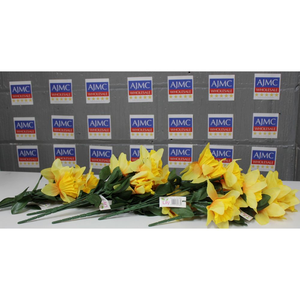 6x Daffodil Yellow Bush, 36cm Artificial Flowers Home Garden Décor