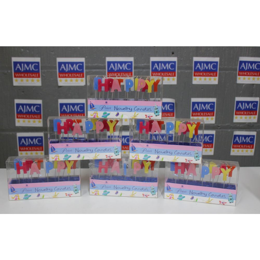 6x Price's Novelty Happy Birthday Candles Party Candle, Assorted Colours