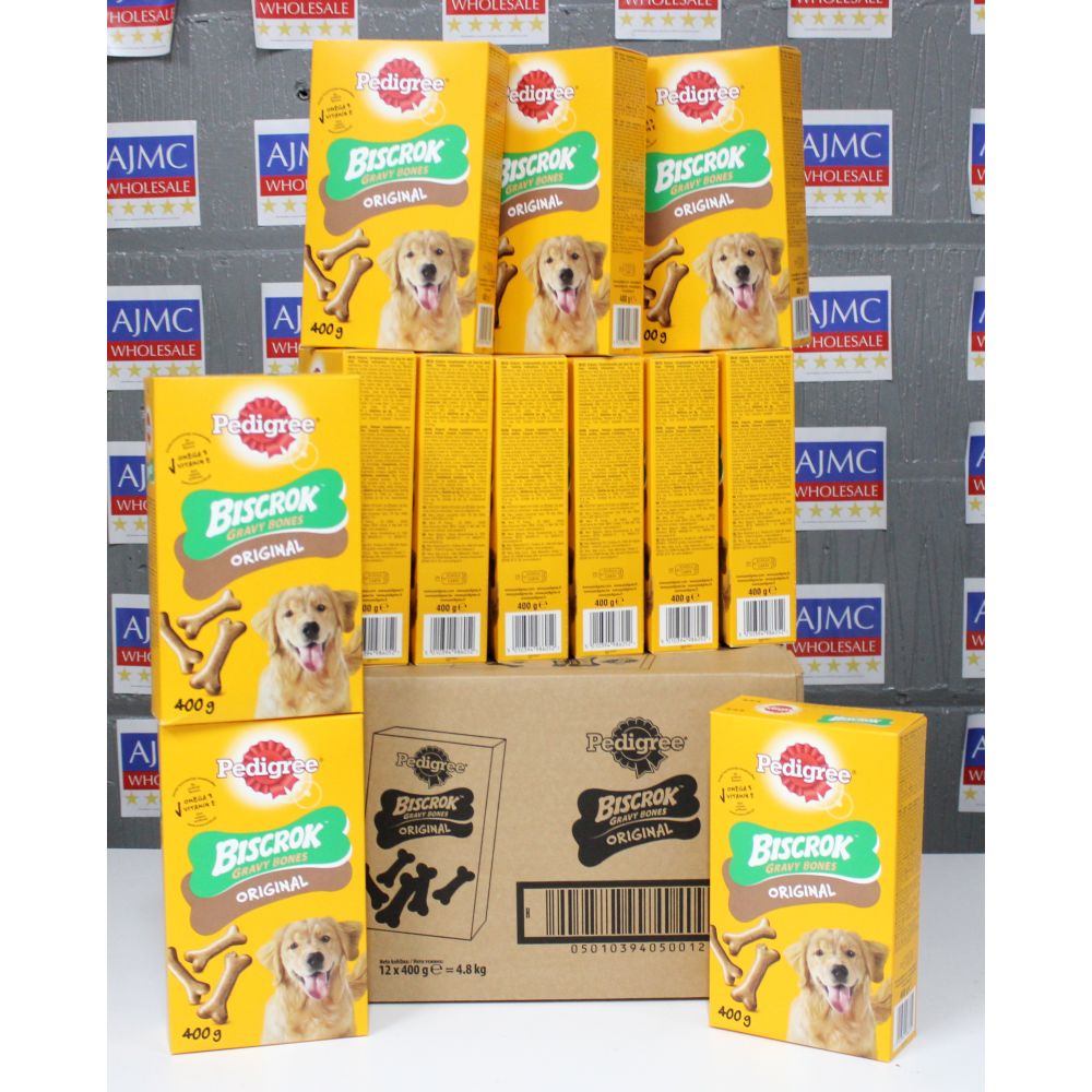 12x Pedigree Biscrok Gravy Bones Original Dog Food Chews - 400g