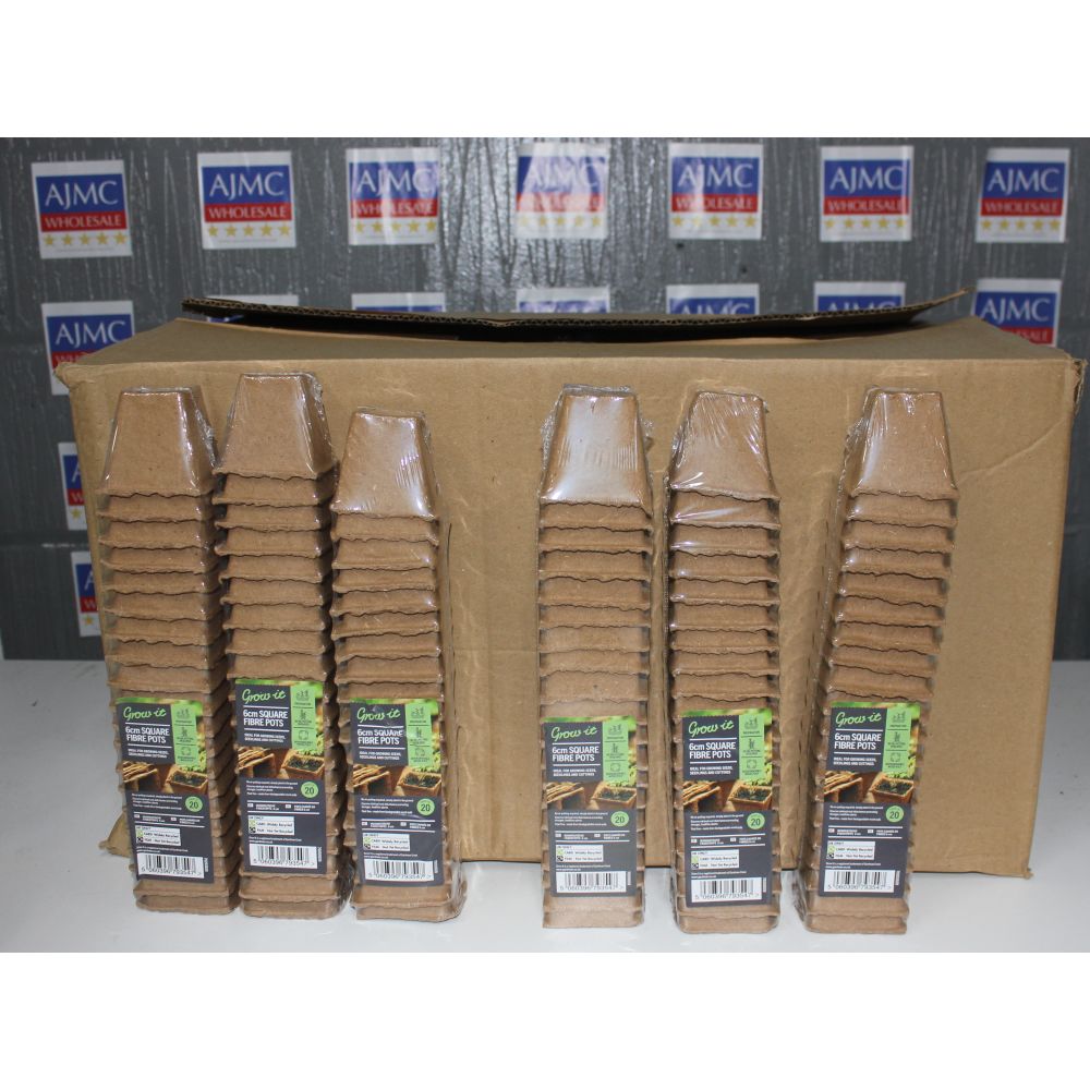 6x or 54x Grow-It 6cm Square Fibre Pots Biodegradable Wood Pulp 20-Pack