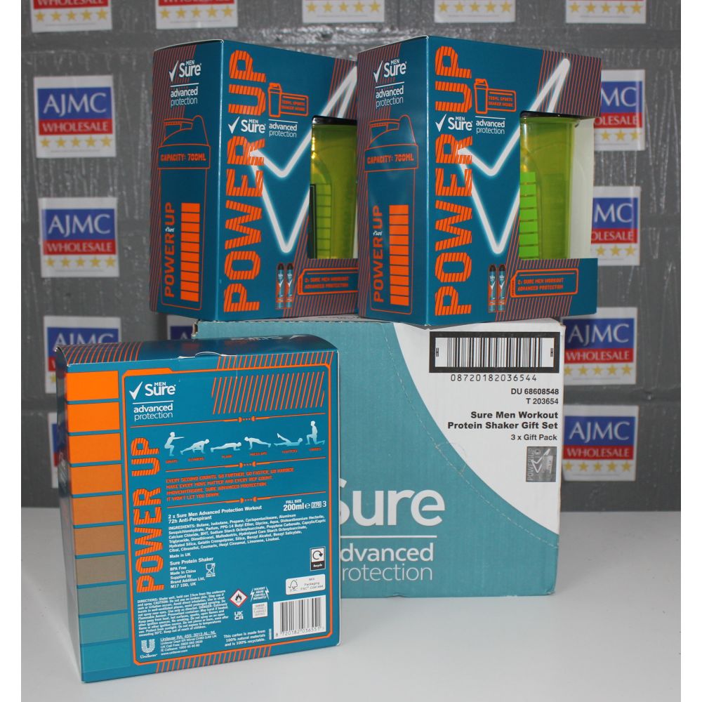 3x Sure Men Advanced Protection 2 x 200ml Anti Perspirant + Shaker Bottle