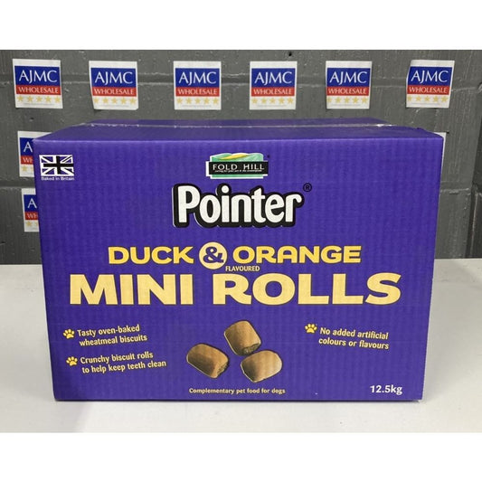 Pointer Duck & Orange Flavoured Mini Rolls 12.5Kg Dog Biscuits