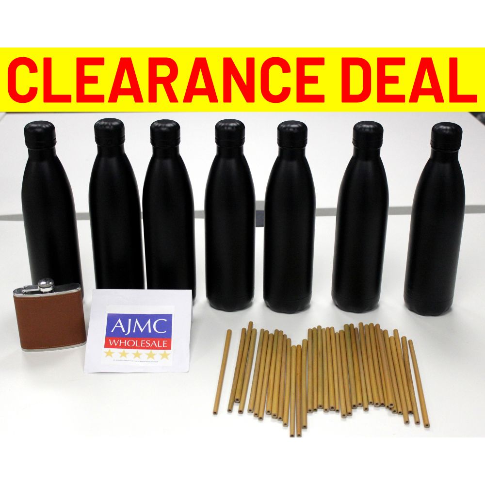Clearance Deal: Mix of 13 Different Drinking, Camping Accessories - Thermos Flask, Leather Flask, Bamboo Drinking Straws