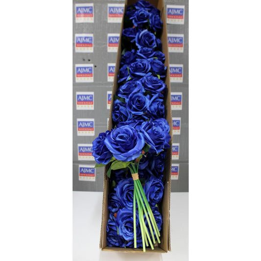 12x Artificial Royal Blue Rose Flower Bouquet Bundle – 25cm