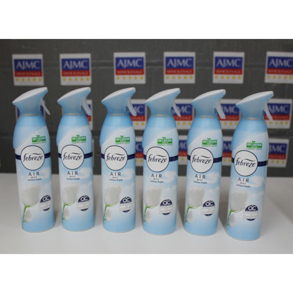 6x Febreze Air Freshener Mist Cotton Fresh, 300ml 100% Natural Home Fragrance