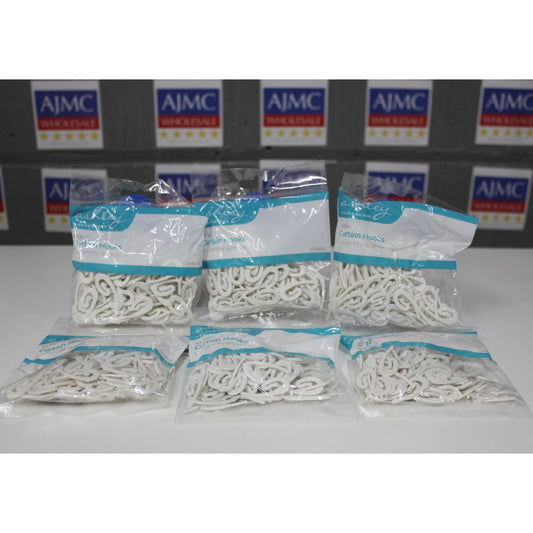 6x 100pc Home Curtain Hooks Standard Size, White
