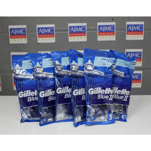 6x Gillette Blue II Disposable Razors for Men, 5pc per Pack