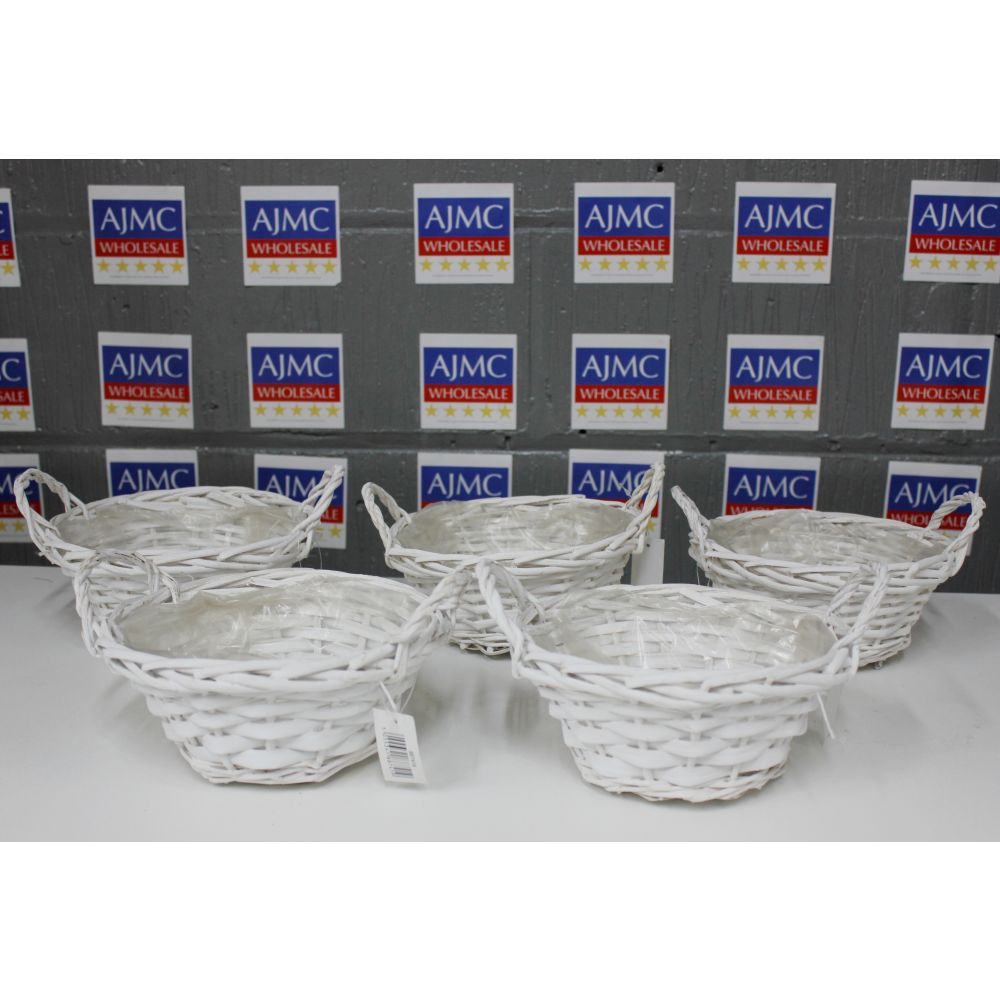 5x Round Plastic Basket, White 20cm, Home Storage & Organiser