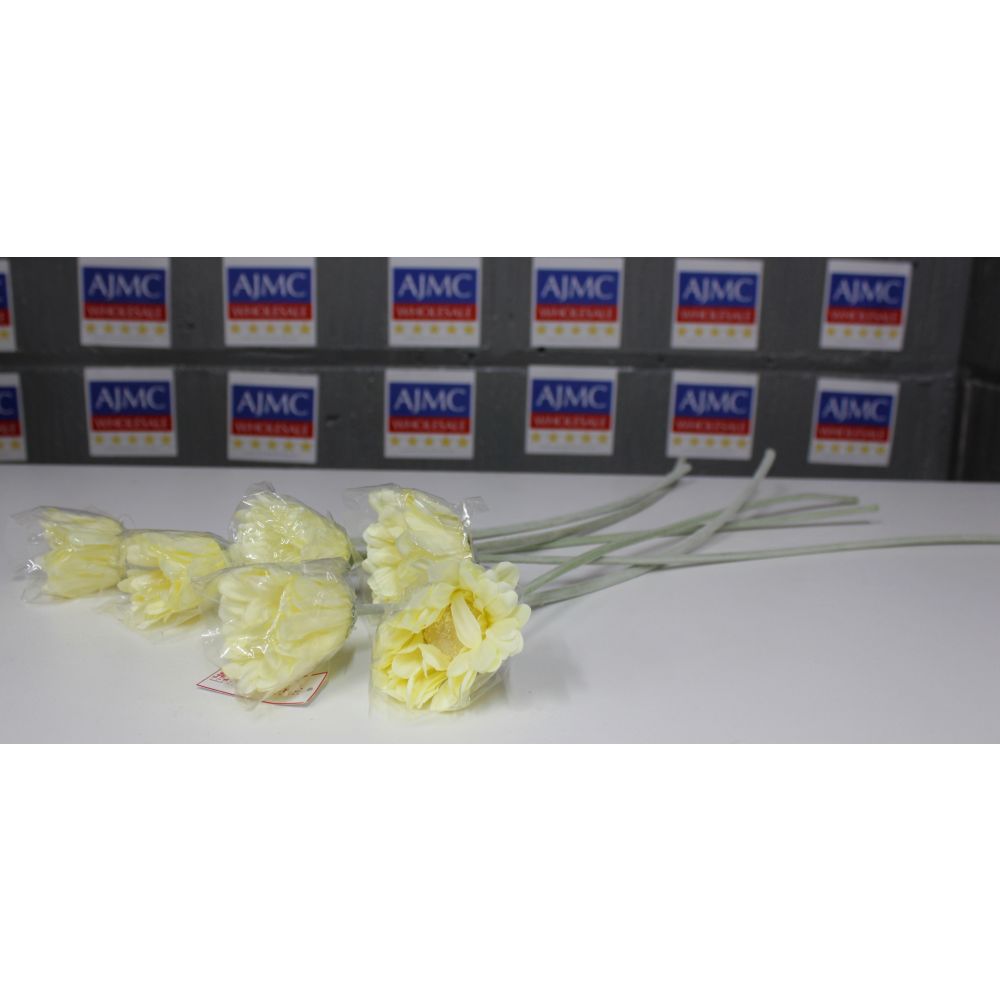 6x Single Gerbera Artificial Flowers, Cream, 21-inch, Home Garden Wedding Decor