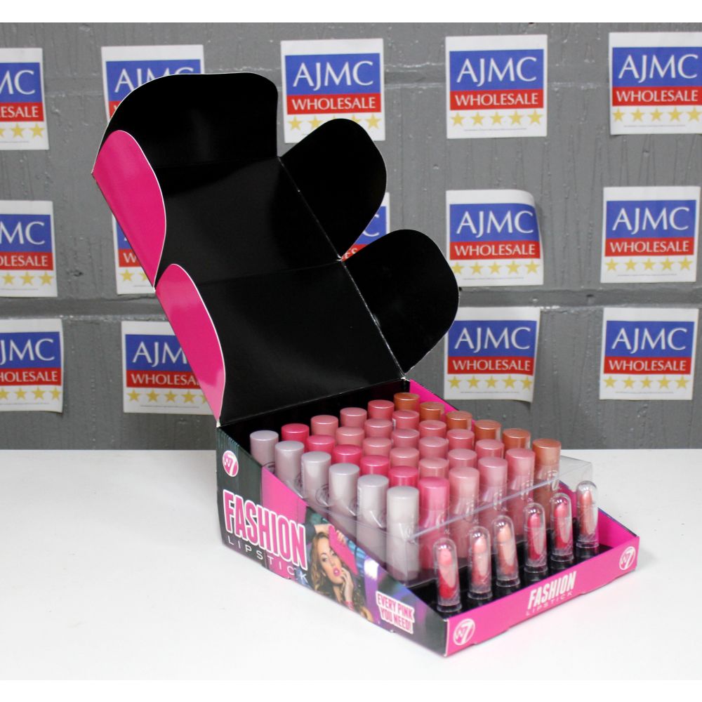 1x W7 Full Display Counter Unit Fashion Lipsticks Pink 36 Individual Lipsticks + 6 Free