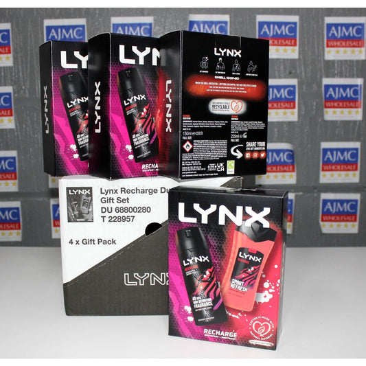 4x Lynx Recharge Duo Gift Sets: 48Hrs Deodorant Body Spray + Sports Refresh Body Wash