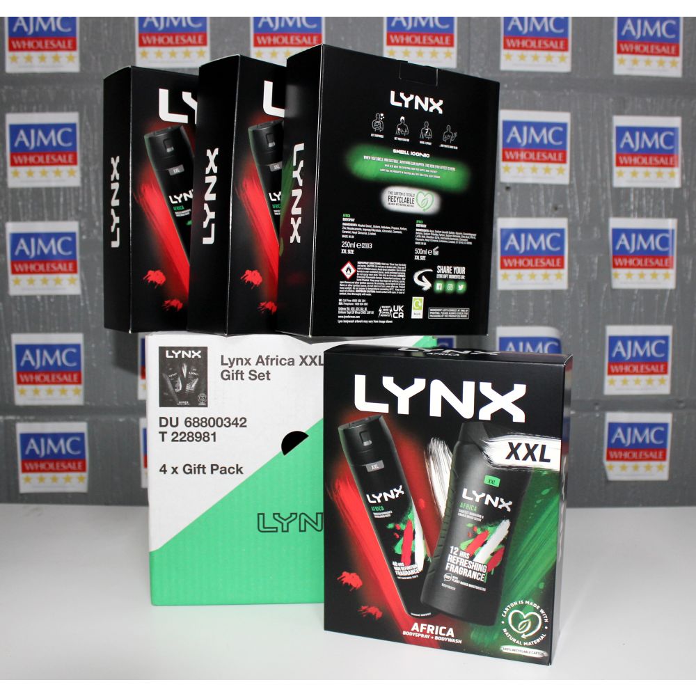 4x Lynx Africa XXL Duo Gift Sets: 48Hrs Deodorant Body Spray + 12Hrs Refreshing Body Wash