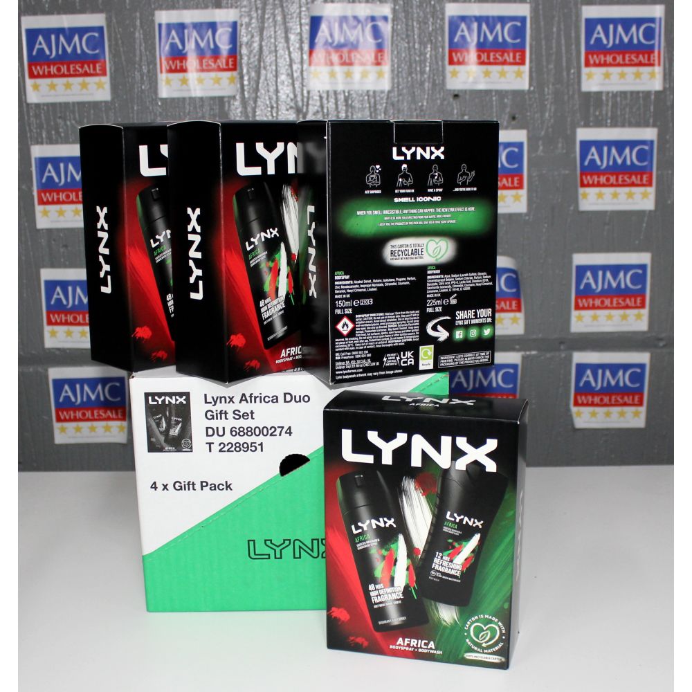 4x Lynx Africa Duo Gift Sets: Deodorant Body Spray + Body Wash